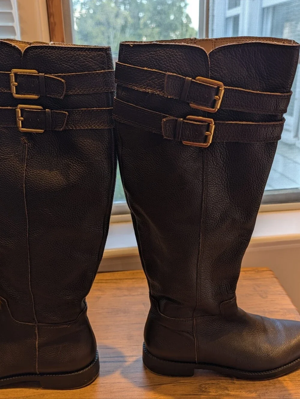 Franco Sarto Brown Pebble Leather Knee High Riding Boots Buckle 6.5M